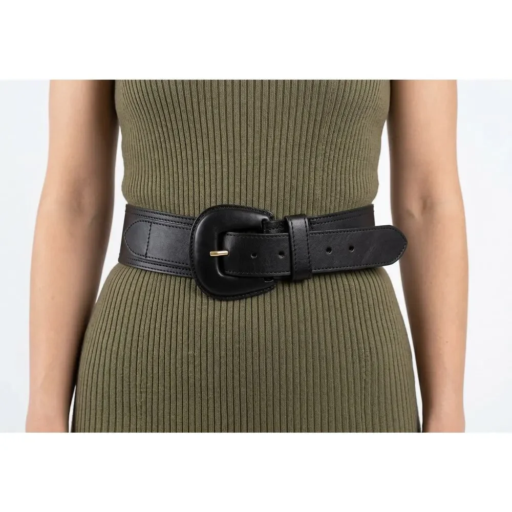 Vintage 80s The Limited Black Leather Belt Made in Italy Sz S Wide 27-33”